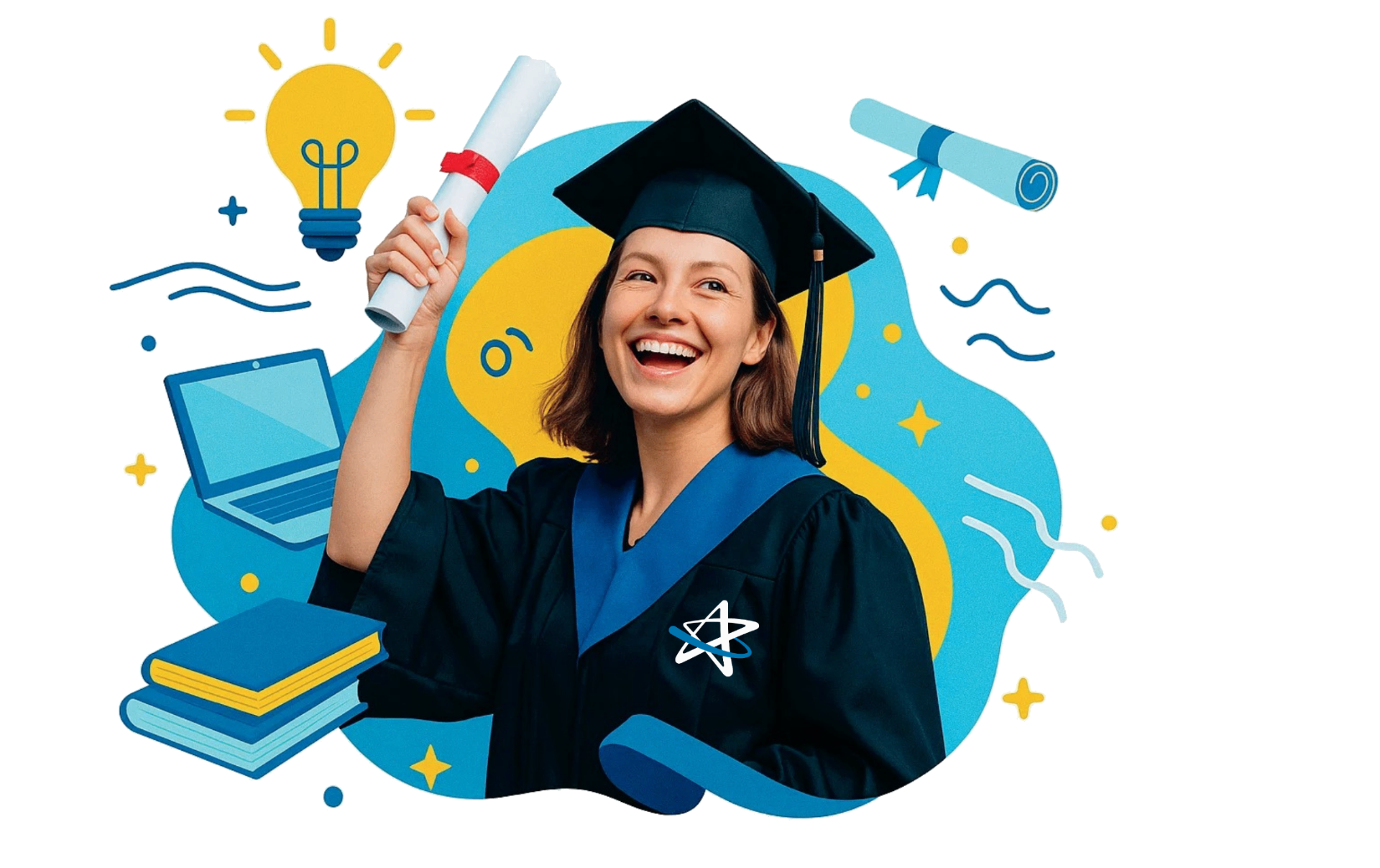 Estudante formada sorrindo com diploma e capelo